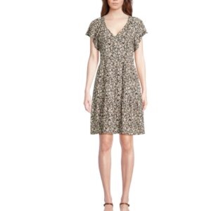Time And Tru Women's Tiered V-Neck Dress With Flutter Sleeves Size XL